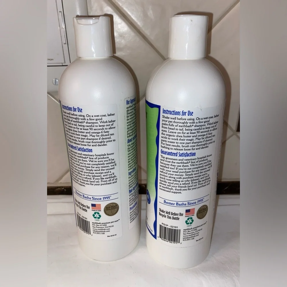 New 2 bottles of Earthbath Pet shed control Shampoo